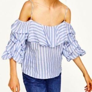 NWT ASTR The Label Off The Shoulder Striped Blouse